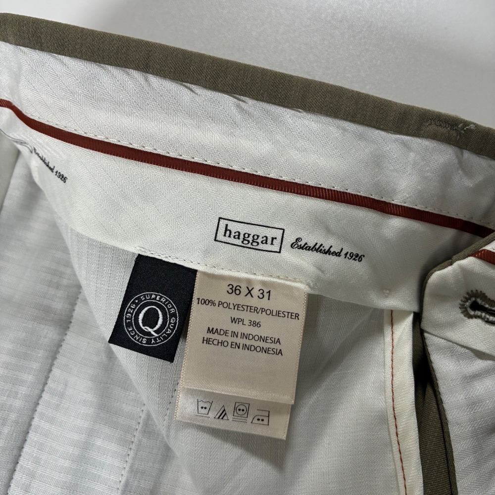 NEW Haggar Dress Pants 36x31 Taupe Pleated Relaxed Fit Smart Fiber Tonal Stria - Picture 5 of 9